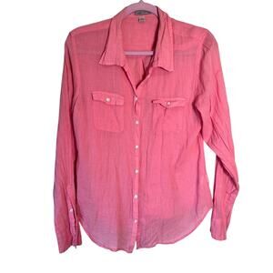 Toad & Co Pink Linen Long Sleeve Button Down Shirt Womens L Breathable Blouse
